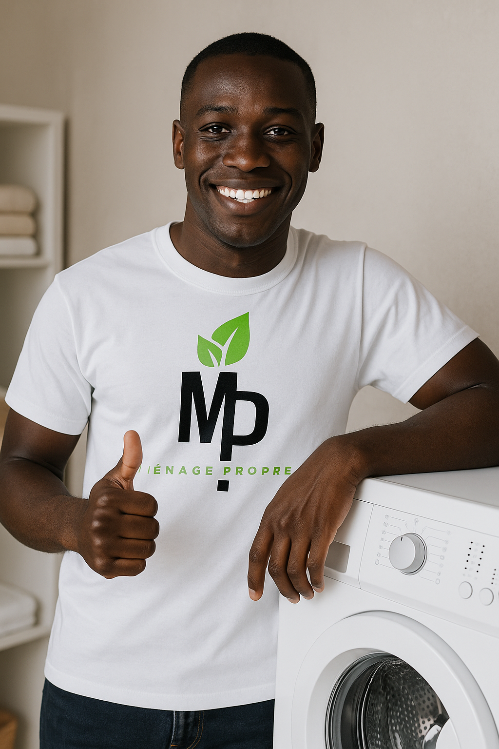 un employé qvec une machine a laver