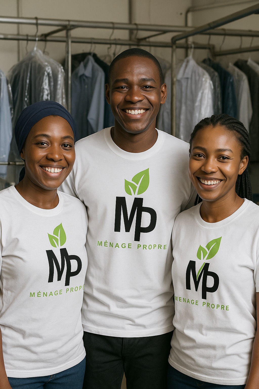 employés menage propre tout sourire